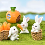 4pcs/set Rabbit Model Cartoon Animal Figurine Dollhouse Miniature Fairy Home Garden Decoration Resin Mold Easter Desktop Craft