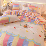 Cifeeo Colorful Rainbow Bedding Set with Duvet Cover  Bedsheet Pillowcase Fashion AB Version Pattern Quilt Cover Bed Linen All Season