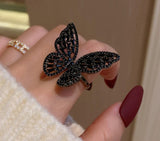 Mysterious Sexy Black Crystal Butterfly Rings Korean Fashion Jewelry Party Gothic Girl's Exaggerated Accessories For Woman