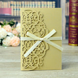 Cifeeo  50Pcs Elegant Laser Cut Wedding Invitation Card Lace Greeting Card Customize With RSVP Card Ribbon Wedding Party Supplies