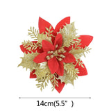 5pcs Glitter Artificial Flowers Red Gold Christmas Flowers Tree Decoration Ornaments Fake Flower for Home Xmas New Year Decor