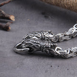 Stainless Steel Viking Wolf Head Square-link Chain with Round Clasp without Pendant