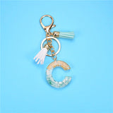 Fashion 26 Letters Resin Keychains for Women Gold Foil Pendant Charms Accessories Tassel Key Rings