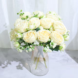 Christmas Gift Best Selling Beautiful Rose Peony Artificial Silk Flowers Small White Bouquet Home Party Winter Wedding Decoration Fake Flowers