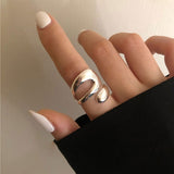Trendy Metal Silver Color Women Ring Creative Hollow Irregular Geometry Open Adjustable Rings for Women Engagement Party Jewelry