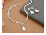 Cifeeo Christmas Gift Water Drop Rhinestone Long Pendant Full Crystal Silver Plated Necklace & Earrings Elegant Bridal Wedding Jewelry Set