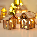 Christmas Gift Creative Wooden Lighted House Santa Claus Window Decoration Luminous Wooden Christmas Tree Decoration Hanging New Year Gift