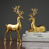 NORTHEUINS Resin Golden Deer Bull Figurines for Interior Nordic Animal OX Statue Official Sculptures Home Decoration Accessories