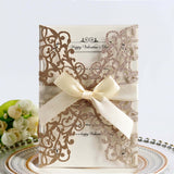 50pcs Glitter Paper Laser Cut Wedding Invitation Card Personalized Greeting Cards With Ribbon Wedding Decor Party Supplies