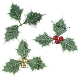 5-10Pcs Christmas Artificial Leaves Leaf Fake Holly Berries Red Cherry Little Fruits Stamen Christmas Wedding Home Decoration