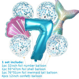 7pcs Mermaid Shell 32inch Number Balloons Teal Blue Purple Ballons Summer Hawaii Mermaid Party Decoration Kids Birthday Supplies