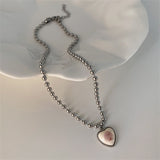 Cifeeo Kpop Vintage Simple Stainless Steel Heart Pendant Necklace For Women Plaid Harajuku Sweater Neck Chain Aesthetic Y2k Jewelry