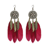 Cifeeo  Creative Retro Ethnic Women's Earrings Long Bohemian Style Feather Tassel Earrings