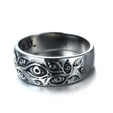 Cifeeo Punk Fashion Rings for Women Men Retro Hip-Hop Personality Ring Engraved Demon Eye Retro Hipster Ring Hollow Cross Rings