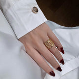 New Gothic Exaggerated Hollowed Out Oval Gold Opening Rings Set For Woman Party Girl's Luxury Accessories Korean Fashion Jewelry