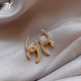 2023 New Geometric Pearl Zircon Cross Woman’s Dangle Earrings Fashion Korean Jewelry Luxury Party Elegant Girl Unusual Earrings