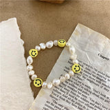 Korean New Vintage Natural Irregular Freshwater Pearl Cute Smiley Simple Bead Rings for Women Girls Jewelry Gifts