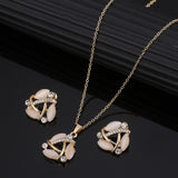 Fashion Golden Plated Opal Jewelry Sets For Woman Cubic Zirconia Water Drop Necklace Pendant Earrings Set Bridal Wedding Gift