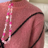 2021 New Colorful Acrylic Pearl Soft Pottery Cartoon Face Fruits Anti-lost Mobile Phone Strap Cord for Women Accessories