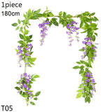 Christmas Gift Wisteria Artificial Flower Vine Ivy Leaf Garland Silk Rose Flowers Rattan String Vine Wedding Arch Flower Home Garden Decoration