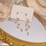 Plated Leaves Earring Delicate Micro Inlaid Cubic Zircon CZ Stud Earrings Wedding Jewelry Pendant