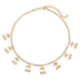 Cifeeo Fashion Bling Crystal Tennis Chain Choker Necklace for Women Gold Silver Color 7 Butterfly Cherry Pendant Necklace Party Jewelry