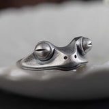 New Frog Ring for Women Artistic Design Retro Opening Resizable Unisex Female Statement Rings Silver Color Gift