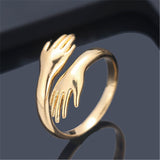 Cifeeo Cute Gold Silver Color Love Hug Ring Creative Adjustable Open Couple Rings for Women Men Fashion Lovers Jewelry Gifts