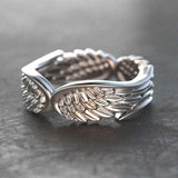 New Vintage Fashion Punk  Fairy Feather Wings Ring Ladies Hands Hug Blue Gem Ring Charm Rings for Men Women Lover Gift