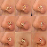 1Pc Copper Heart Clip on Nose Ring Surround Fake Nose Piercing Clip on Cross Nose Clip Fake Nose Ring Jewelry Faux Piercing Nez