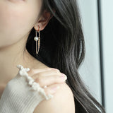 European and American Fashionable Metal Chain Pearl Tassel Earrings For Woman ‘s Unusual Accessories Korean Girl Fashion Jewelry