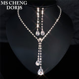 Cifeeo Christmas Gift Water Drop Rhinestone Long Pendant Full Crystal Silver Plated Necklace & Earrings Elegant Bridal Wedding Jewelry Set