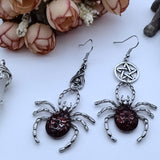 Vintage Halloween Punk Jewelry Earrings Funny Bat Five-star Red Dripping Spider Drop Earrings For Women Decoration Accessories
