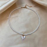 Cifeeo 2023 Heart Choker Pearl Necklace For Women Butterfly Necklaces Pendant Collar Chokers Chains Bead Necklace Women's Jewelry