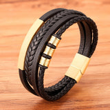 Christmas Gift Fashion New Style Hand-woven Multi-layer Combination Accessory Stainless Steel Men's Leather Bracelet Classic Gift Big Sale