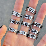 Cifeeo Punk Silver Color Hip Hop Stainless Steel Rings For Women Skull Snake Cross Vintage Gothic Chunky Rings Men Jewelry Gift