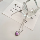 Cifeeo Kpop Vintage Simple Stainless Steel Heart Pendant Necklace For Women Plaid Harajuku Sweater Neck Chain Aesthetic Y2k Jewelry