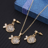 Fashion Golden Plated Opal Jewelry Sets For Woman Cubic Zirconia Water Drop Necklace Pendant Earrings Set Bridal Wedding Gift