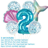 7pcs Mermaid Shell 32inch Number Balloons Teal Blue Purple Ballons Summer Hawaii Mermaid Party Decoration Kids Birthday Supplies