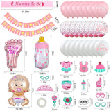 Cifeeo 56Pcs/Set Baby Shower Girl Party Decorations Its A Girl Banner Mummy To Be Shoulder Strap Photo Props Baby Shower Balloon