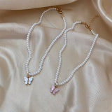 Cifeeo 2023 Heart Choker Pearl Necklace For Women Butterfly Necklaces Pendant Collar Chokers Chains Bead Necklace Women's Jewelry