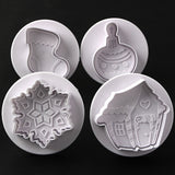 Christmas Gift 4pcs Christmas 3D Cookie Cake Plunger Cutter Baking Mould Cookie Stamp Biscuit DIY Mold Fondant Cake Decorating Tools