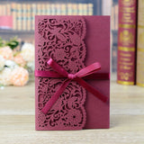 Cifeeo  50Pcs Elegant Laser Cut Wedding Invitation Card Lace Greeting Card Customize With RSVP Card Ribbon Wedding Party Supplies