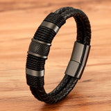 Christmas Gift Woven Leather Rope Wrapping Special Style Classic Stainless Steel Men's Leather Bracelet Double-layer Design DIY Customization