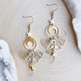 CIFEEO Moon Moth Quartz Earrings Luna Celestial Earrings Boho Earrings Wanderlust Jewelry