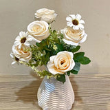 5 Roses 4 Daisies Artificial Flowers Wedding Home Autumn Decoration High Quality Big Bouquet Luxury Fake Flower Arrangement Bulk