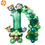 Christmas Gift 35pcs Jungle Safari Party Balloons Set Green Digital Balloon for Kids Birthday Party Decoration Aniaml Forest Party Supplies