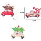 Christmas Gift 3pcs/set Christmas Car Wooden Pendants Xmas Tree Hanging Ornaments DIY Wood Crafts Kids Gift Noel Decoration Home Accessories