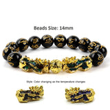 Feng Shui Obsidian Stone Beads Bracelet Men Women Unisex Wristband Gold Black Pixiu Wealth and Good Luck  Women Bracelet