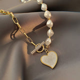 Imitation Baroque Pearl Titanium Steel Necklace Korean Fashion Heart-Shaped Pendant Jewelry Girl's Sexy Clavicle Chain For Woman